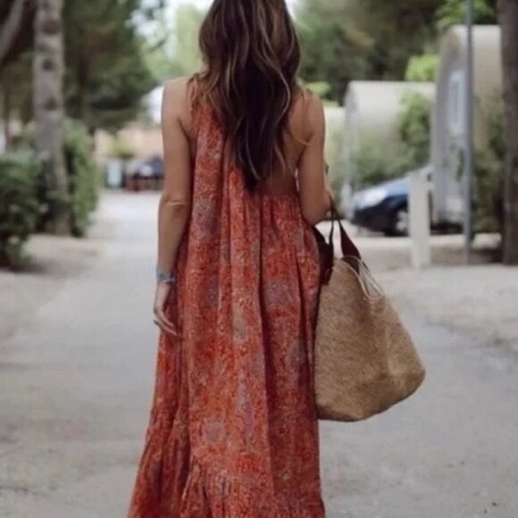 ZARA Paisley Printed One shoulder Oversized Boho Ruffled Hem Maxi Dress | Size S - Picture 2 of 8